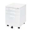 White Contemporary Style File Cabinet with Lock System and Caster Support by Benjara