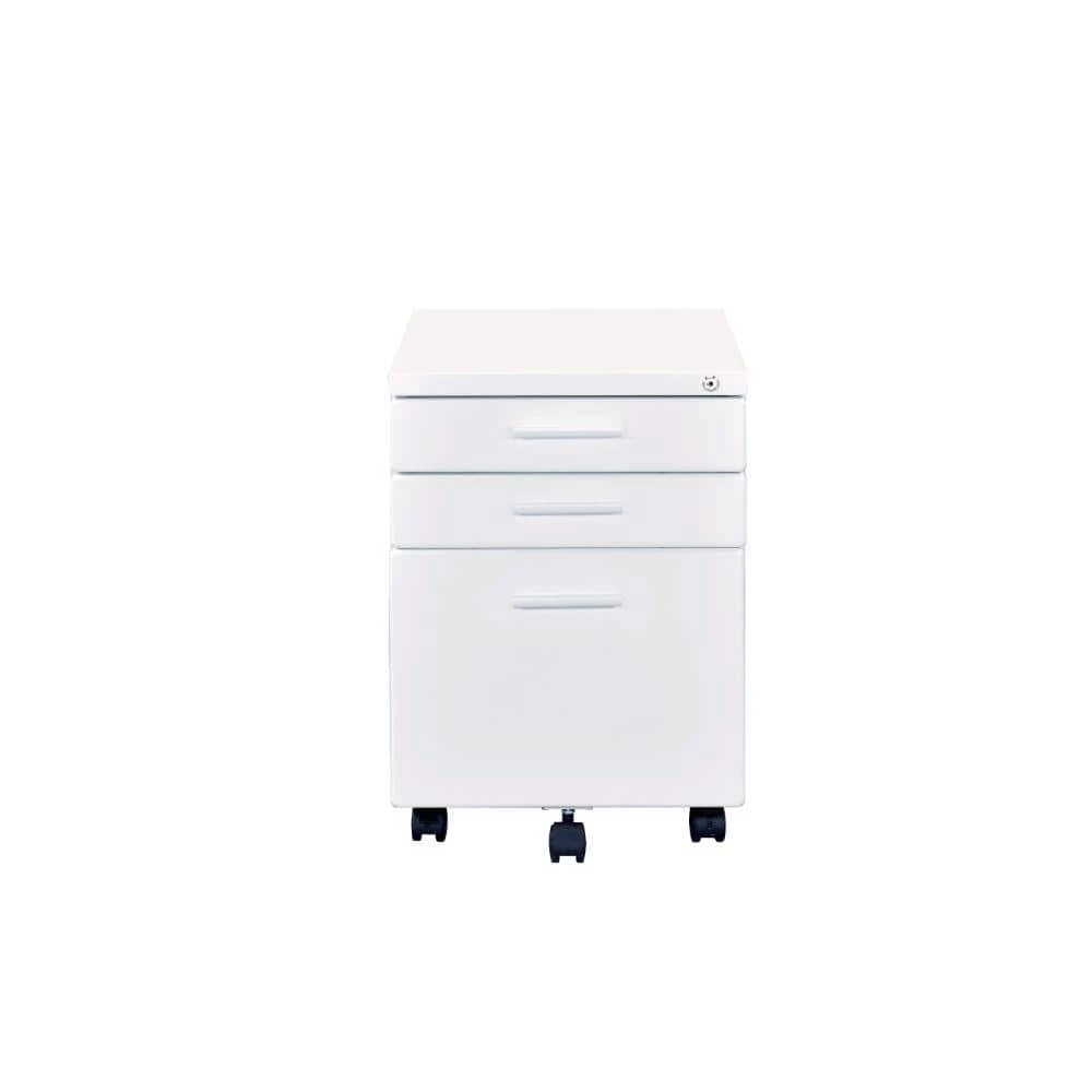 White Contemporary Style File Cabinet with Lock System and Caster Support by Benjara 3 White Contemporary Style File Cabinet with Lock System and Caster Support by Benjara - Image 3