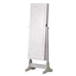 White Jewelry Cheval Mirror with Interior Storage (15 in. L x 20.75 in. W x 57 in. H) by Benjara