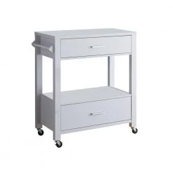 White 2-Drawer Wooden Kitchen Cart with Casters and 1 Open Shelf by Benjara -Cheap Benjara Store white benjara kitchen carts bm233695 31 1000