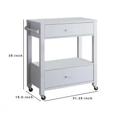 White 2-Drawer Wooden Kitchen Cart with Casters and 1 Open Shelf by Benjara -Cheap Benjara Store white benjara kitchen carts bm233695 44 1000