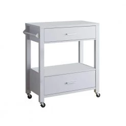 White 2-Drawer Wooden Kitchen Cart with Casters and 1 Open Shelf by Benjara
