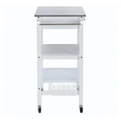 White Kitchen Cart with 2-Wooden Shelves and 1-Drawer by Benjara -Cheap Benjara Store white benjara kitchen carts bm241846 1f 1000