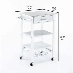 White Kitchen Cart with 2-Wooden Shelves and 1-Drawer by Benjara -Cheap Benjara Store white benjara kitchen carts bm241846 44 1000