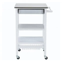 White Kitchen Cart with 2-Wooden Shelves and 1-Drawer by Benjara -Cheap Benjara Store white benjara kitchen carts bm241846 4f 1000