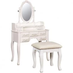 Harriet Traditional White Wooden Vanity Set by Benjara