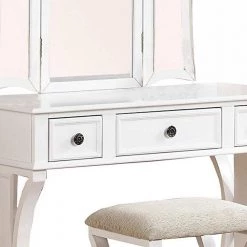 Modish White Wooden Vanity Set Featuring Stool and Mirror by Benjara -Cheap Benjara Store white benjara makeup vanities bm167184 1f 1000