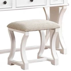 Modish White Wooden Vanity Set Featuring Stool and Mirror by Benjara -Cheap Benjara Store white benjara makeup vanities bm167184 4f 1000
