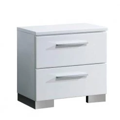 Contemporary 2-Drawer White Wooden Nightstand by Benjara