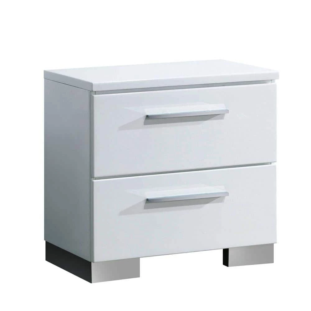 Contemporary 2-Drawer White Wooden Nightstand by Benjara 1 Contemporary 2-Drawer White Wooden Nightstand by Benjara
