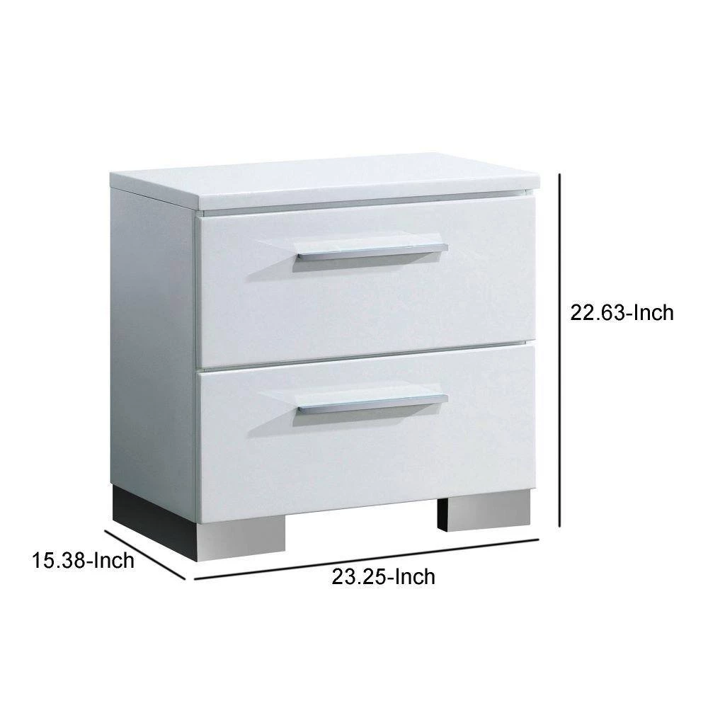Contemporary 2-Drawer White Wooden Nightstand by Benjara 4 Contemporary 2-Drawer White Wooden Nightstand by Benjara - Image 4
