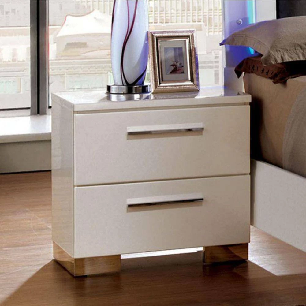 Contemporary 2-Drawer White Wooden Nightstand by Benjara 5 Contemporary 2-Drawer White Wooden Nightstand by Benjara - Image 5