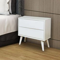 White 2-Drawer Wooden Nightstand with Recessed Drawer Fronts 17 in. L x 23.63" W x 24" H by Benjara -Cheap Benjara Store white benjara nightstands bm123114 c3 1000