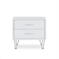 Contemporary White 2-Drawers Wooden Nightstand by Benjara -Cheap Benjara Store white benjara nightstands bm154628 c3 1000