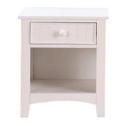 1-Drawer White Wooden Nightstand with Bottom Open Shelf by Benjara