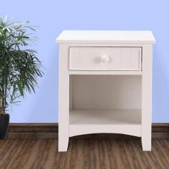 1-Drawer White Wooden Nightstand with Bottom Open Shelf by Benjara -Cheap Benjara Store white benjara nightstands bm171569 c3 1000