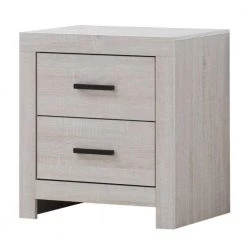 2-Drawer White Nightstand with Metal Bar Pulls 23.5 in. H x 21.75 in. W x 16.25 in. L by Benjara