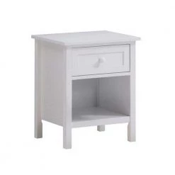 Glossy White Single Drawer Solid Wood Nightstand with Open Shelf (20" L x 17" W x 24" H) by Benjara