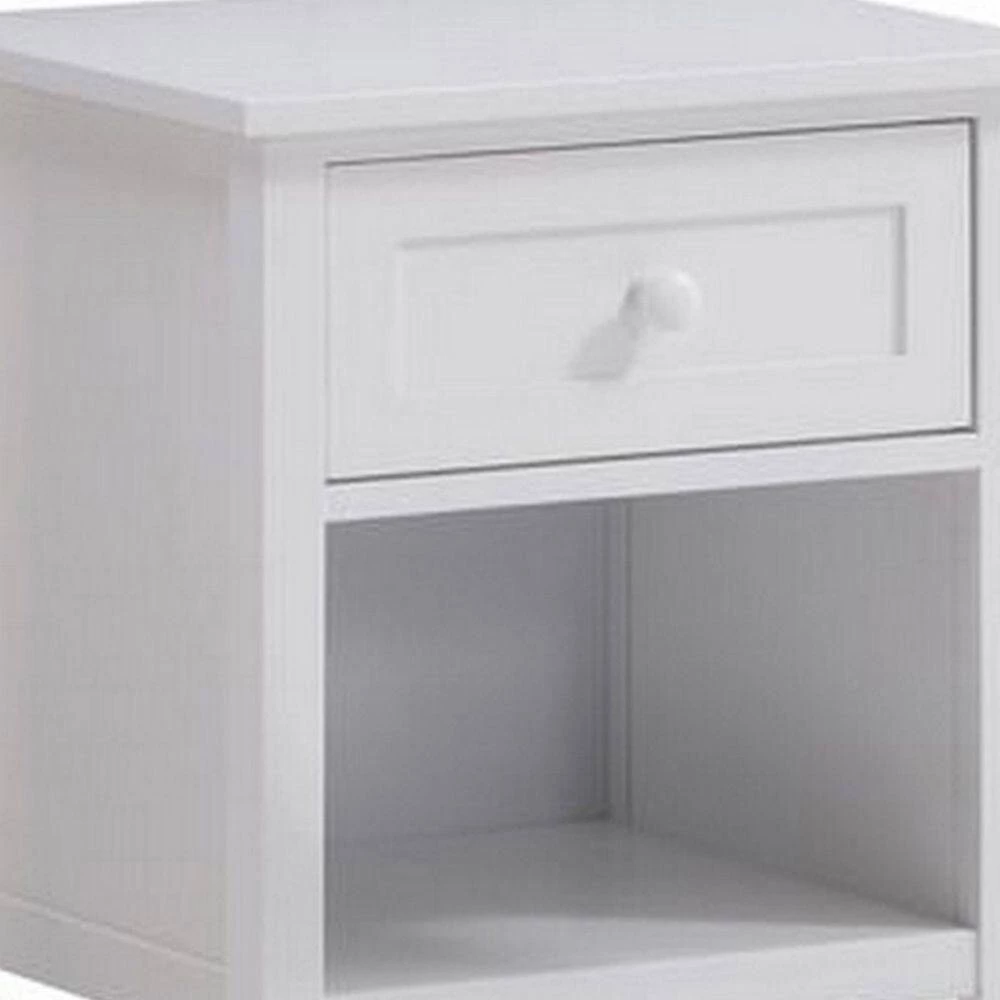 Glossy White Single Drawer Solid Wood Nightstand with Open Shelf (20" L x 17" W x 24" H) by Benjara 3 Glossy White Single Drawer Solid Wood Nightstand with Open Shelf (20" L x 17" W x 24" H) by Benjara - Image 3
