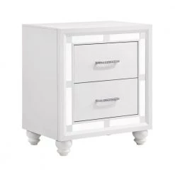 Pia 2-Drawers White Nightstand with Mirrored Trim and Felt Lined (27.5 in. H x 23.5 in. W x 16.5 in. L) by Benjara
