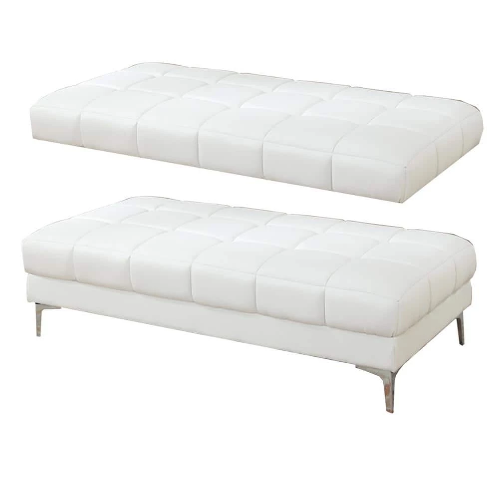 Modish Bonded White Leather Ottoman by Benjara 5 Modish Bonded White Leather Ottoman by Benjara - Image 5