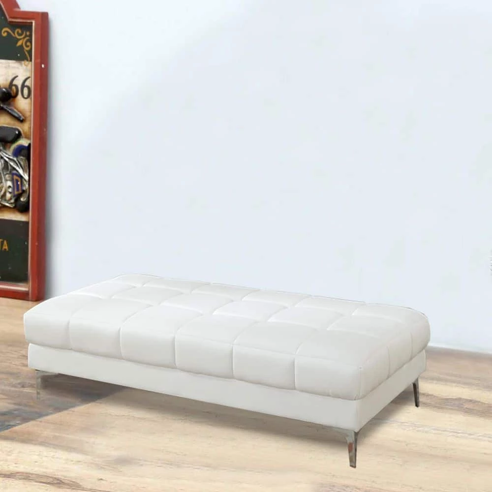 Modish Bonded White Leather Ottoman by Benjara 8 Modish Bonded White Leather Ottoman by Benjara - Image 8