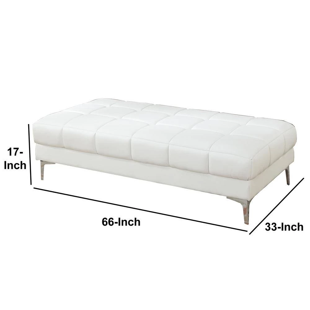 Modish Bonded White Leather Ottoman by Benjara 4 Modish Bonded White Leather Ottoman by Benjara - Image 4