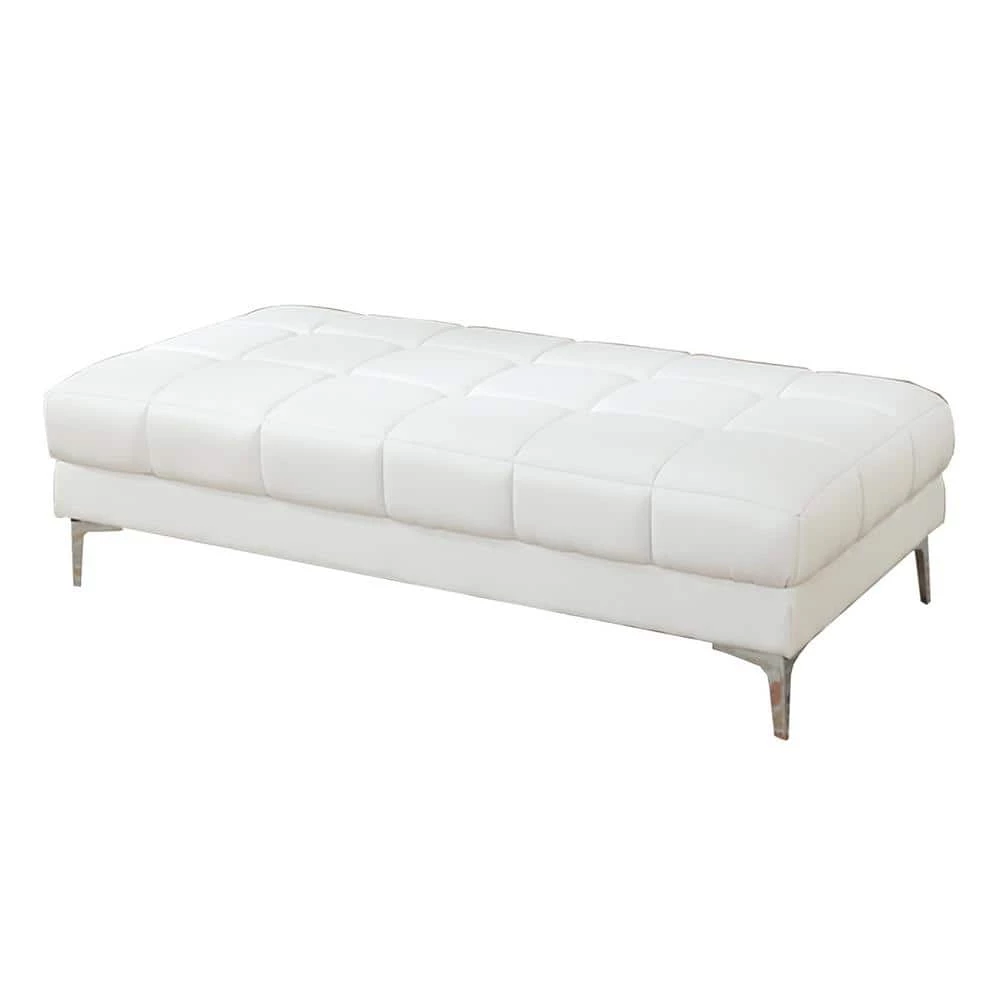 Modish Bonded White Leather Ottoman by Benjara 1 Modish Bonded White Leather Ottoman by Benjara