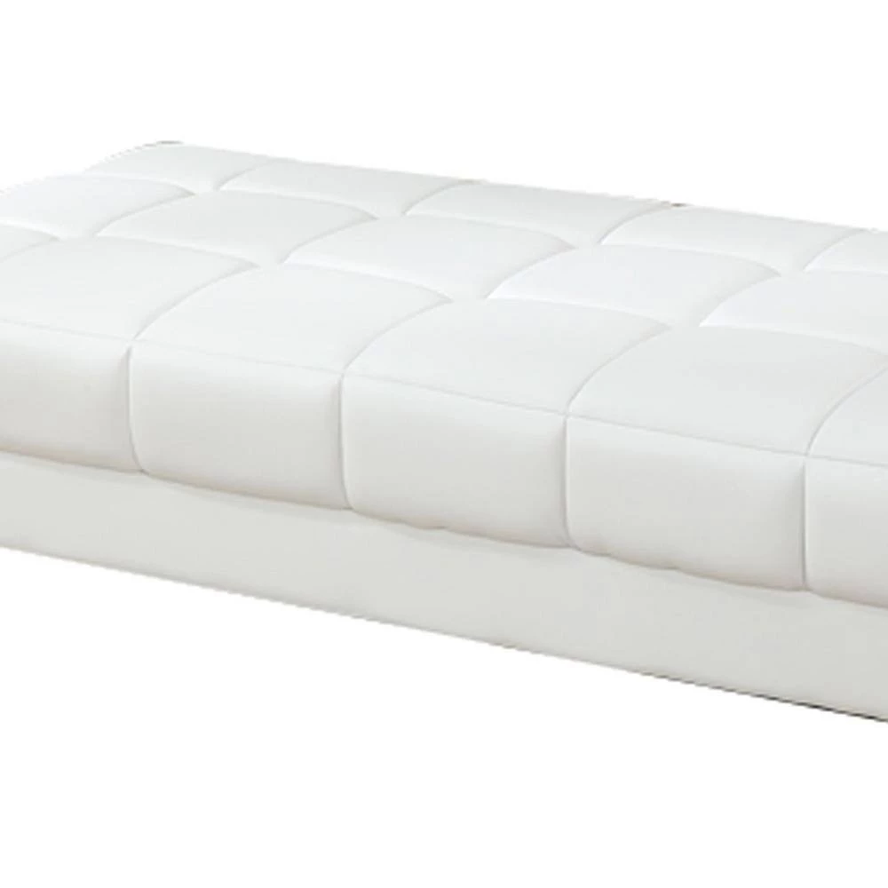 Modish Bonded White Leather Ottoman by Benjara 7 Modish Bonded White Leather Ottoman by Benjara - Image 7