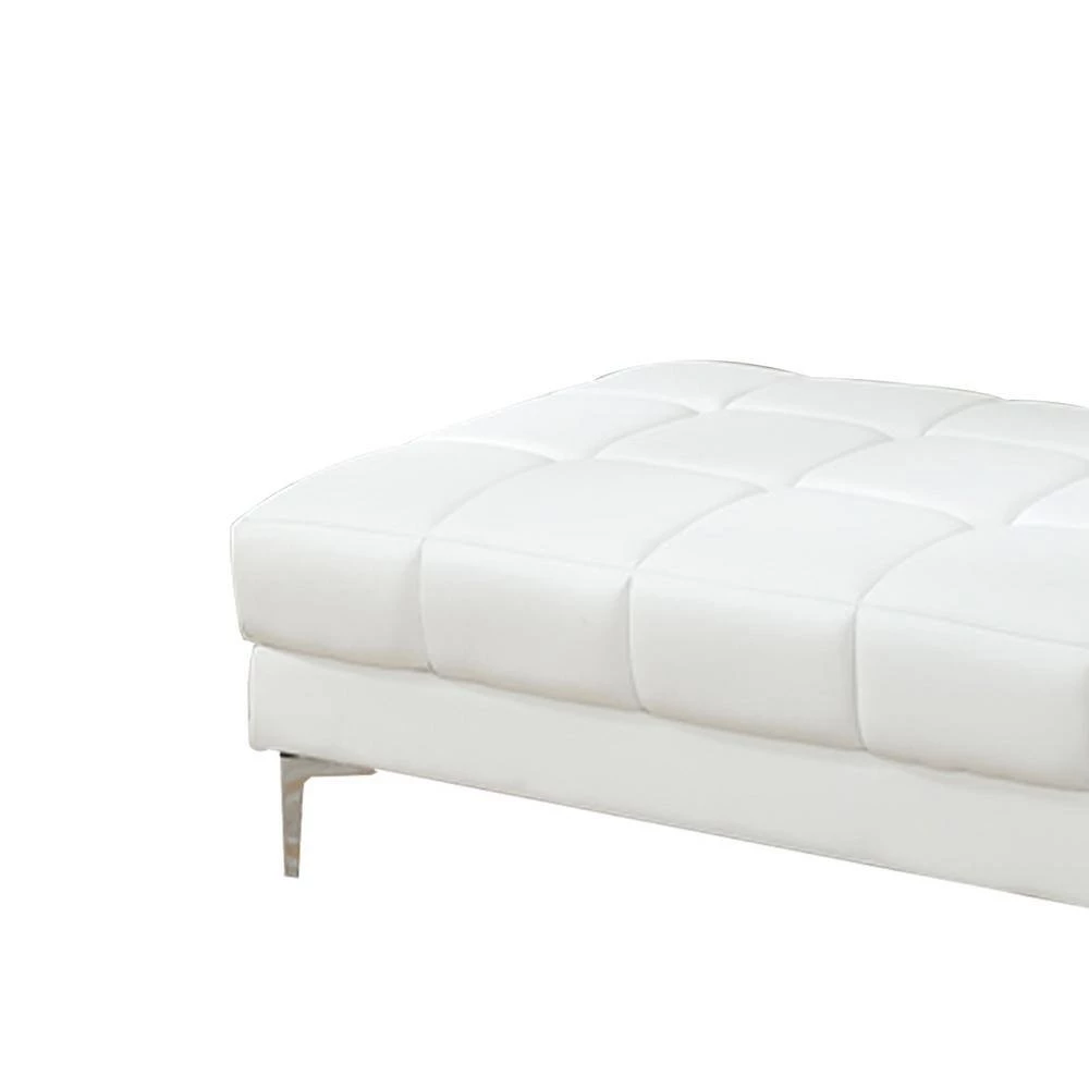 Modish Bonded White Leather Ottoman by Benjara 2 Modish Bonded White Leather Ottoman by Benjara - Image 2