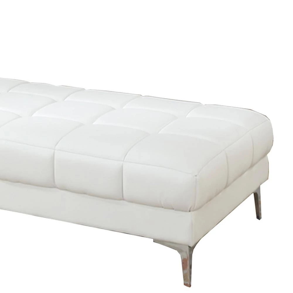Modish Bonded White Leather Ottoman by Benjara 6 Modish Bonded White Leather Ottoman by Benjara - Image 6