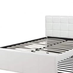 Gracious White with Trundle and SQU Tufted HB Wooden Full Bed 55 in. L x 77 in. W x 41 in. H by Benjara -Cheap Benjara Store white benjara platform beds bm168403 1f 1000