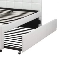Gracious White with Trundle and SQU Tufted HB Wooden Full Bed 55 in. L x 77 in. W x 41 in. H by Benjara -Cheap Benjara Store white benjara platform beds bm168403 40 1000