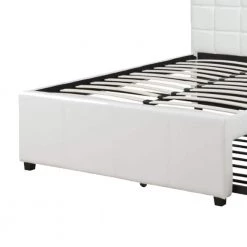 Gracious White with Trundle and SQU Tufted HB Wooden Full Bed 55 in. L x 77 in. W x 41 in. H by Benjara -Cheap Benjara Store white benjara platform beds bm168403 44 1000