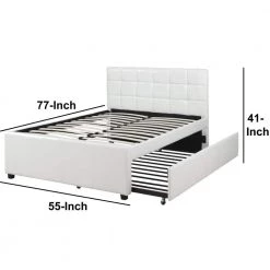 Gracious White with Trundle and SQU Tufted HB Wooden Full Bed 55 in. L x 77 in. W x 41 in. H by Benjara -Cheap Benjara Store white benjara platform beds bm168403 fa 1000