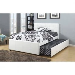 White Multi utility Twin Panel Headboard Bed with Trundle Tufted Head Boards by Benjara -Cheap Benjara Store white benjara platform beds bm171669 31 1000