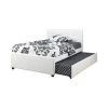 White Multi utility Twin Panel Headboard Bed with Trundle Tufted Head Boards by Benjara