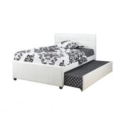 White Multi utility Twin Panel Headboard Bed with Trundle Tufted Head Boards by Benjara