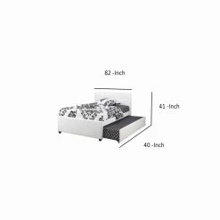 White Multi utility Twin Panel Headboard Bed with Trundle Tufted Head Boards by Benjara -Cheap Benjara Store white benjara platform beds bm171669 c3 1000