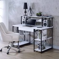 Industrial Style 24 in. H W White Writing Desk with 4 Open Selves and Bookcase Hutch by Benjara 13 Industrial Style 24 in. H W White Writing Desk with 4 Open Selves and Bookcase Hutch by Benjara -Cheap Benjara Store white benjara writing desks bm209614 31 1000