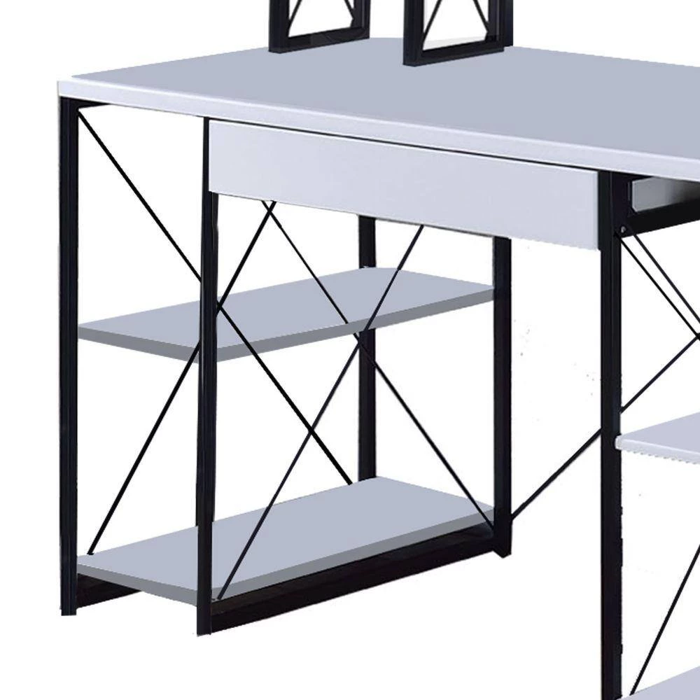 Industrial Style 24 in. H W White Writing Desk with 4 Open Selves and Bookcase Hutch by Benjara 5 Industrial Style 24 in. H W White Writing Desk with 4 Open Selves and Bookcase Hutch by Benjara - Image 5