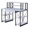 Industrial Style 24 in. H W White Writing Desk with 4 Open Selves and Bookcase Hutch by Benjara