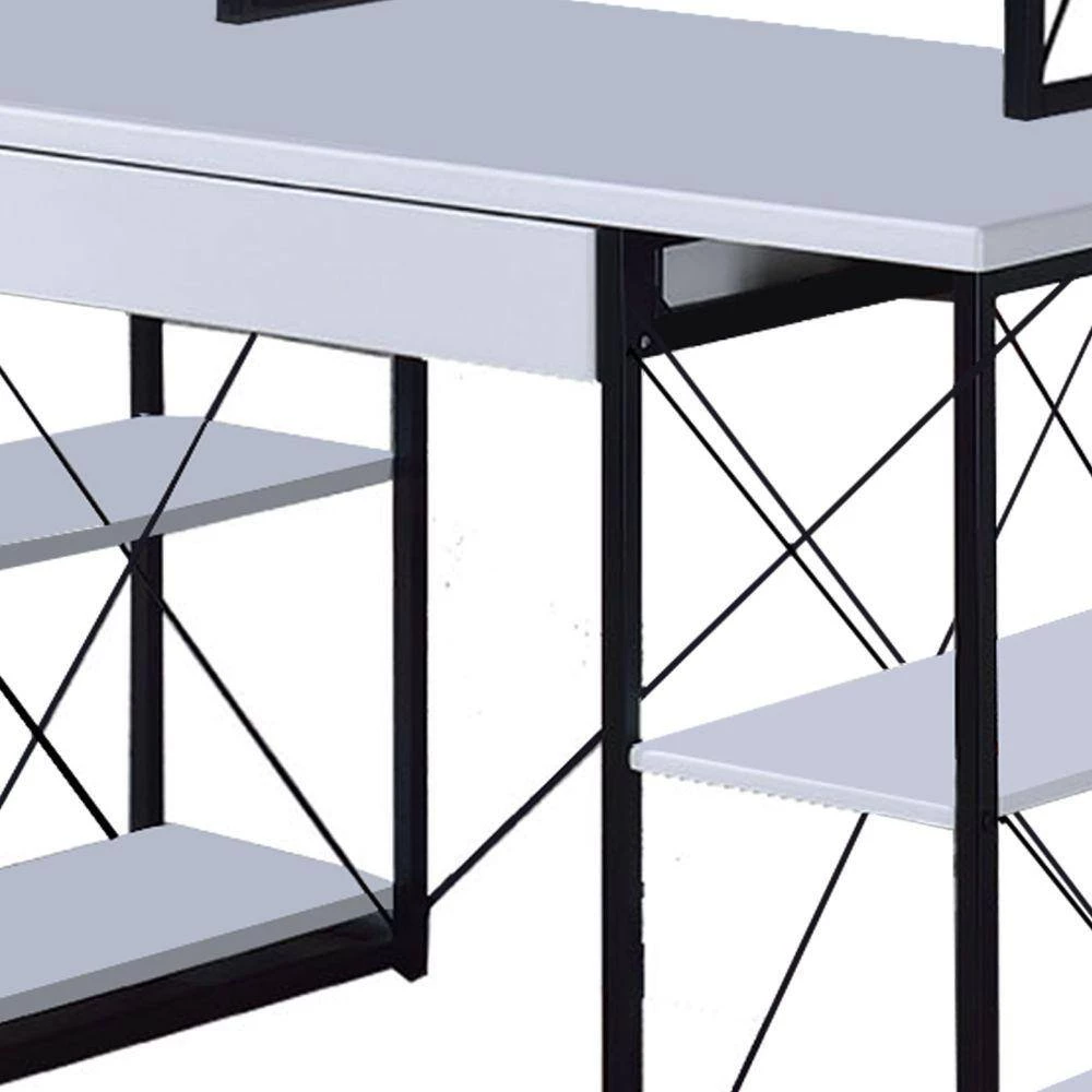 Industrial Style 24 in. H W White Writing Desk with 4 Open Selves and Bookcase Hutch by Benjara 3 Industrial Style 24 in. H W White Writing Desk with 4 Open Selves and Bookcase Hutch by Benjara - Image 3