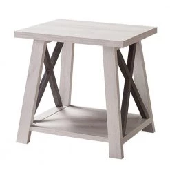 22 in. White Oak and Distressed Grey Rectangle Wood Top Farmhouse End Table with 1 Shelf by Benjara