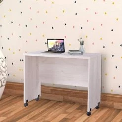 27 in. H x 15 in. W White Oak Rectangular Wooden Writing Desk Return with Casters and Grain Details by Benjara -Cheap Benjara Store white oak benjara computer desks bm208937 31 1000