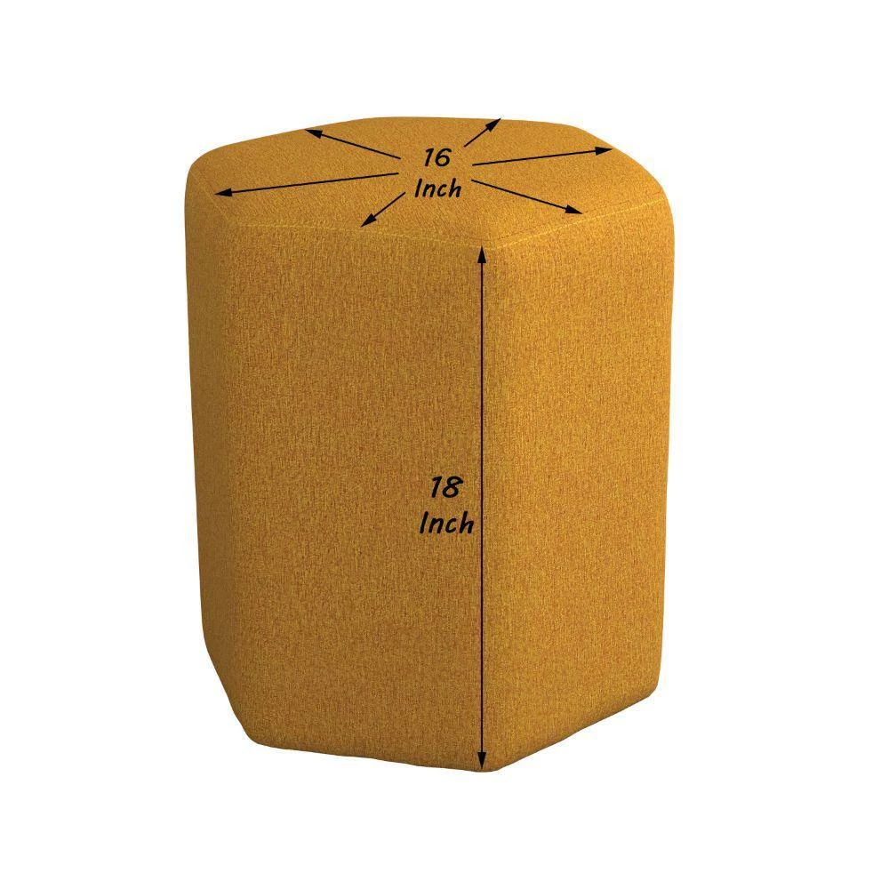 18 in. Yellow Backless Wooden Frame Stool with Hexagonal Shape and Fabric Upholstery by Benjara 4 18 in. Yellow Backless Wooden Frame Stool with Hexagonal Shape and Fabric Upholstery by Benjara - Image 4