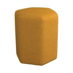 18 in. Yellow Backless Wooden Frame Stool with Hexagonal Shape and Fabric Upholstery by Benjara