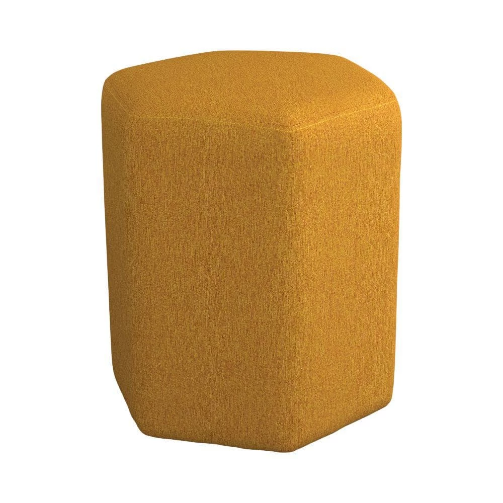 18 in. Yellow Backless Wooden Frame Stool with Hexagonal Shape and Fabric Upholstery by Benjara 1 18 in. Yellow Backless Wooden Frame Stool with Hexagonal Shape and Fabric Upholstery by Benjara