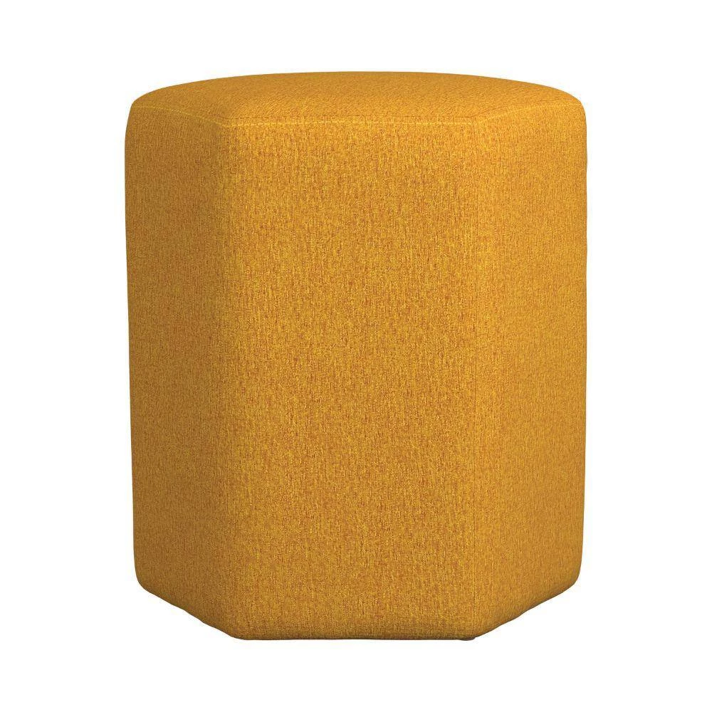18 in. Yellow Backless Wooden Frame Stool with Hexagonal Shape and Fabric Upholstery by Benjara 2 18 in. Yellow Backless Wooden Frame Stool with Hexagonal Shape and Fabric Upholstery by Benjara - Image 2